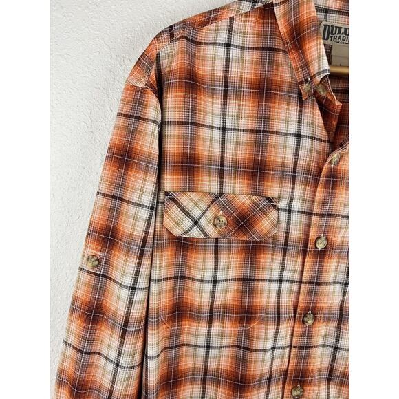 Duluth Trading Large Orange Plaid Long Sleeve Button Down Shirt - Picture 6 of 9